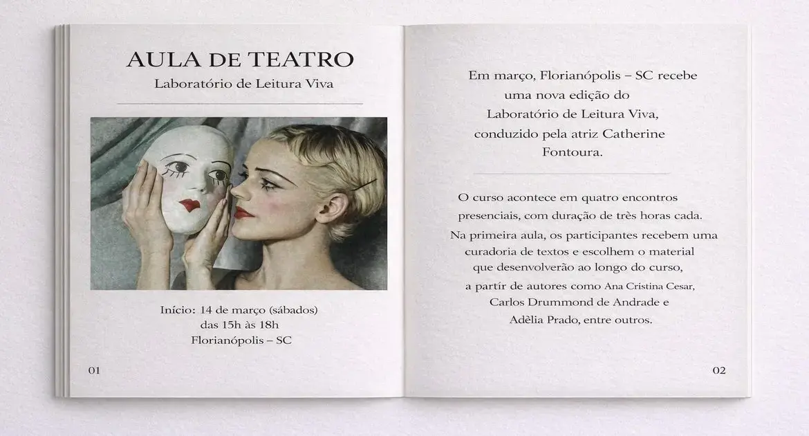Aula de Teatro, Laboratório de Leitura Viva. Início: 14 de março, das 15h às 18h, Florianópolis - SC.